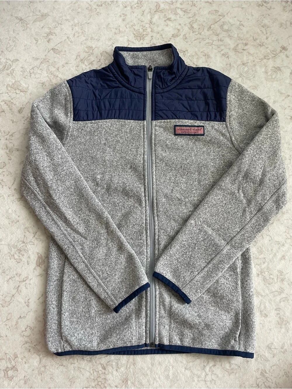 Vineyard Vines Gray & Navy Quilted-Yoke Full-Zip Jacket - Kids